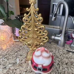 Set of Gold Christmas Tree and Santa cookie jar!